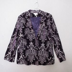 Ania A Blazer Medium Dark Purple Velvet Floral‎ Embroidered Silk Whimsigoth